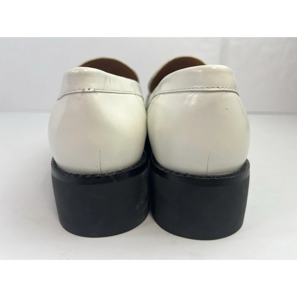 Tory Burch Women's Everly Leather Mini Chunky White & Black Loafers Size 9M